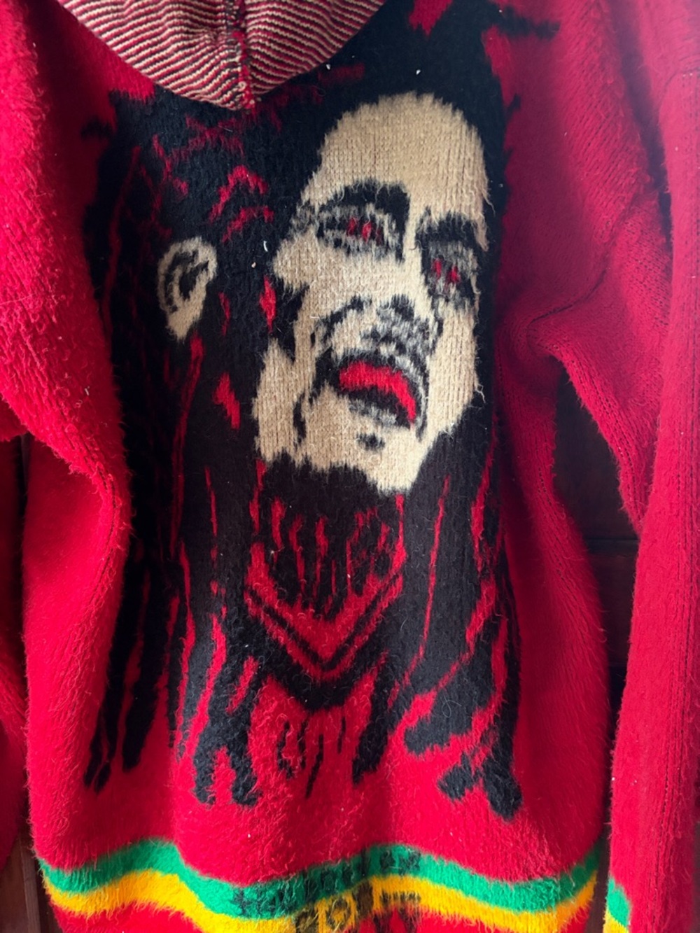Red Rasta Zip-Up Sweater Jacket with Dreadlocks Graphic - Picture 3 of 3